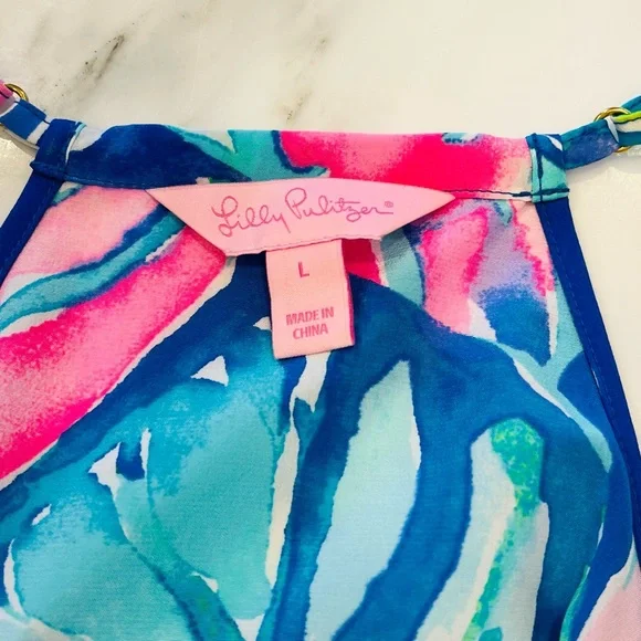 LILLY PULITZER DUSK SILK TANK in LILAC VERBENA ROCK THE DOCK print- Sz L •NWOT• - Picture 5 of 6
